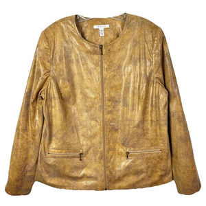 JM COLLECTION LONG SLEEVES GOLD METALLIC JACKET SIZE 16 ZIPPER CLOSURE POCKETS